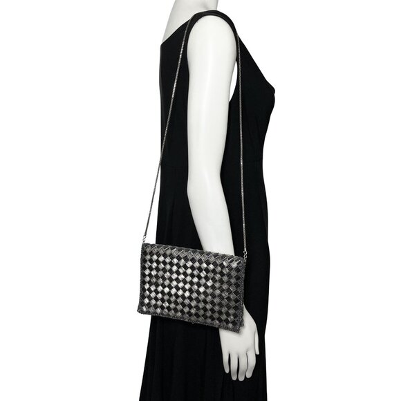 Vintage Gunmetal Beaded La Regal Evening Bag Clutch Shoulder Chain Silver Deco - Picture 2 of 15
